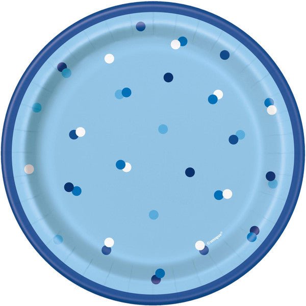 Blue Dot Paper Plates 18cm (Pack of 8) - The Party Marketplace