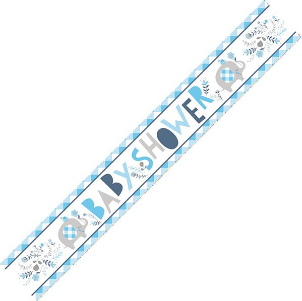 Blue Floral Elephant "Baby Shower" Foil Banner - 2.74m - The Party Marketplace