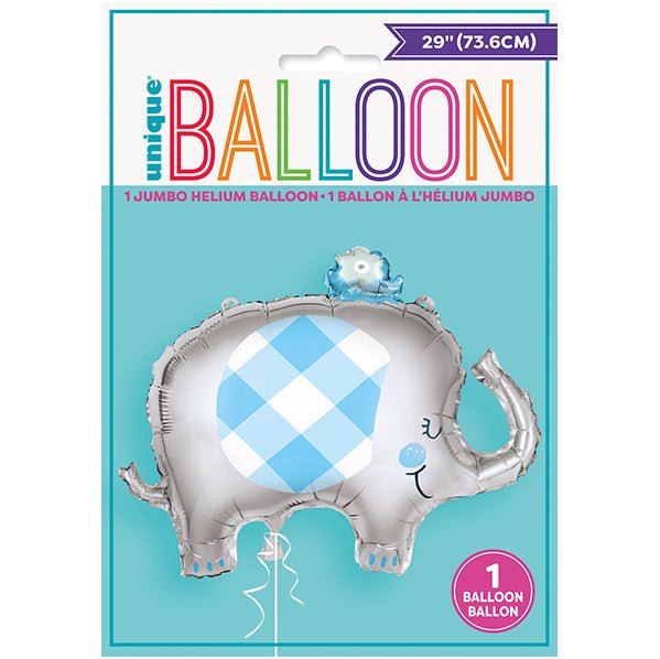 Blue Gingham Elephant Foil Balloon 73.6cm - The Party Marketplace