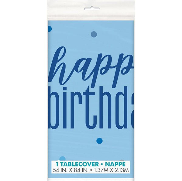 Blue "Happy Birthday" Printed Tablecover 137cm x 213cm - The Party Marketplace