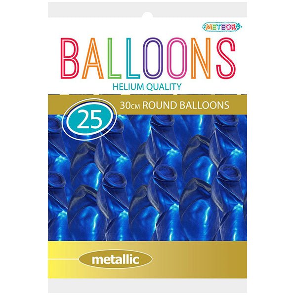 Blue Metallic Balloons 30cm (Pack of 100) - The Party Marketplace