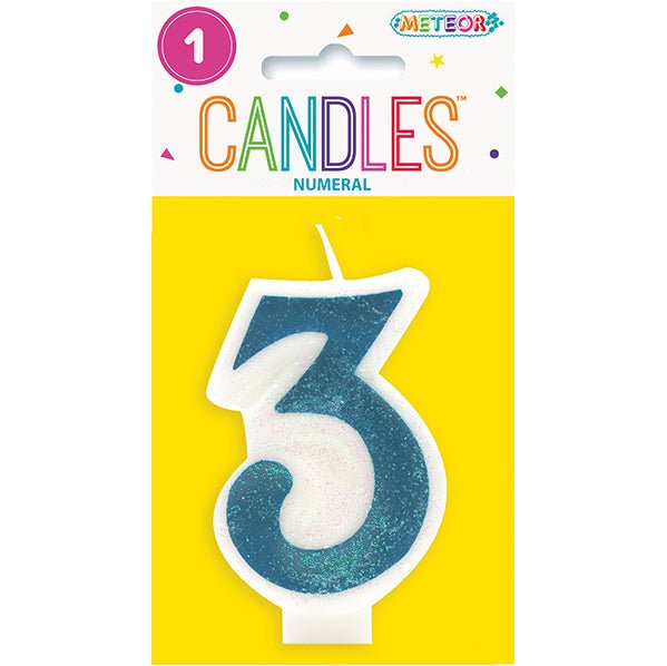 Blue Numeral Candle - 3 - The Party Marketplace