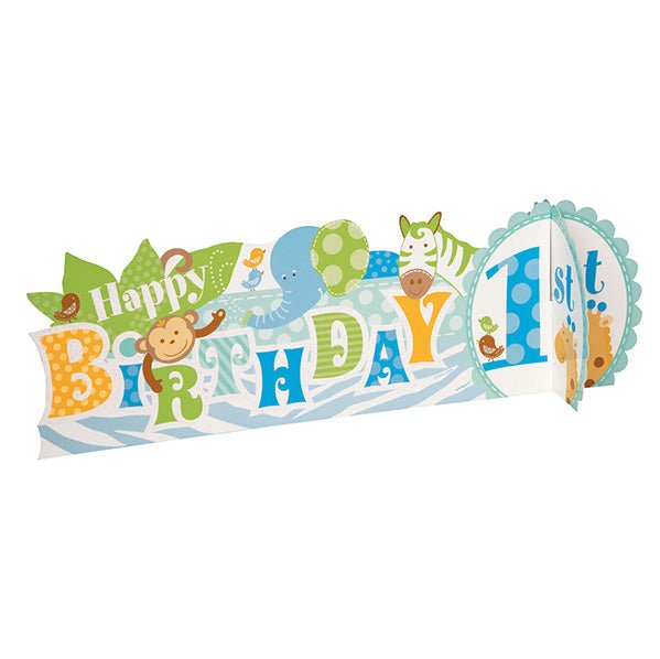 Blue Safari "1st Birthday" 3D Centrepiece 35cm - The Party Marketplace