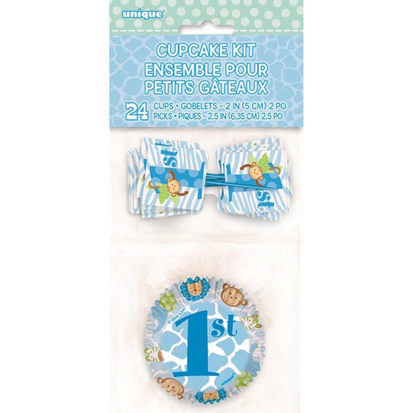 Blue Safari "1st Birthday" Cupcake Kit (For 24) - The Party Marketplace