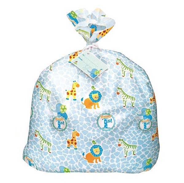Blue Safari "1st Birthday" Jumbo Cello Gift Bag - The Party Marketplace
