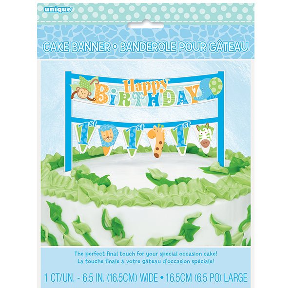 Blue Safari "Happy 1st Birthday" Cake Banner (16.5cm) - The Party Marketplace