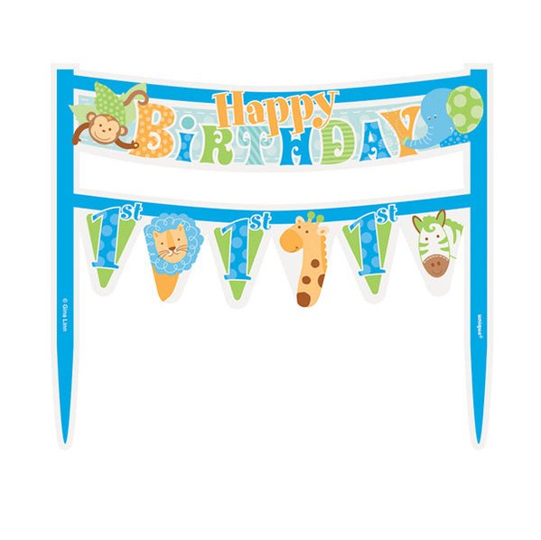 Blue Safari "Happy 1st Birthday" Cake Banner (16.5cm) - The Party Marketplace