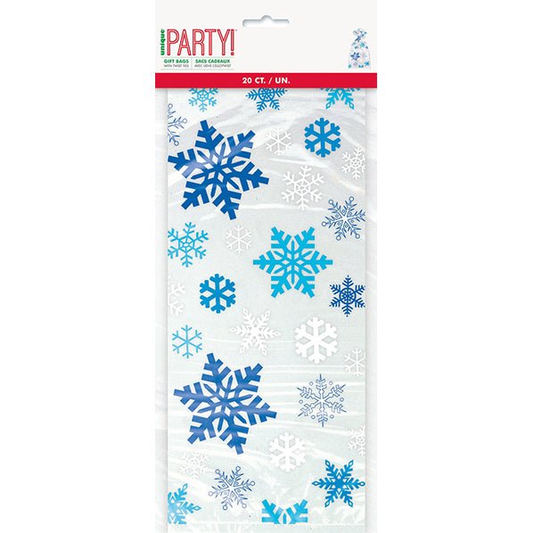 Blue Snowflakes Printed Cello Bags (Pack of 20) - The Party Marketplace