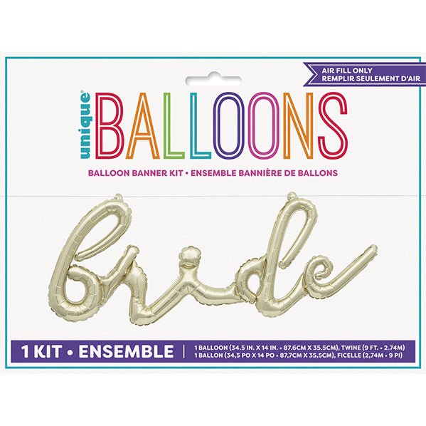 "Bride" Gold Foil Balloon Banner Kit - The Party Marketplace