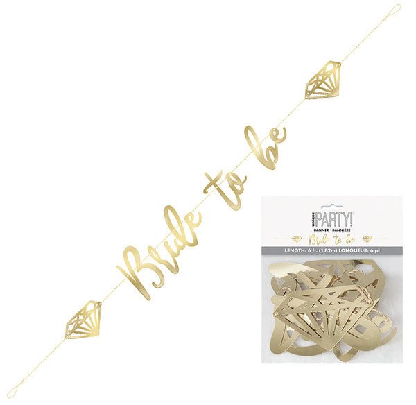 "Bride To Be" Gold Foil Banner - 1.82m - The Party Marketplace