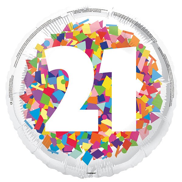 Bright Confetti "21" Foil Balloon 45cm - The Party Marketplace