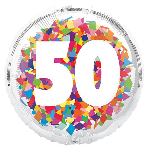 Bright Confetti "50" Foil Balloon 45cm - The Party Marketplace