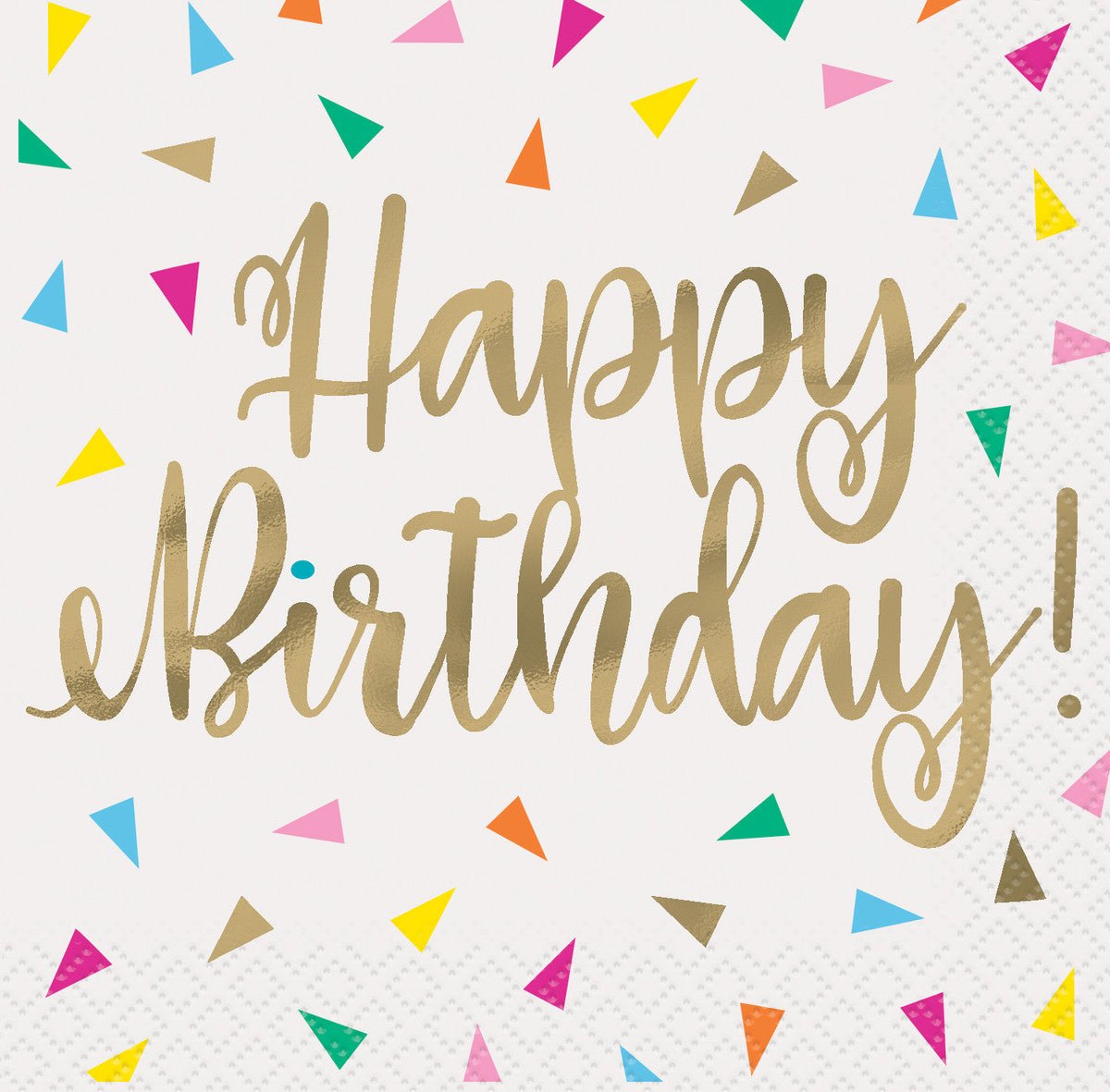 Bright Triangle "Happy Birthday" Foil Stamped Beverage Napkins (Pack of 16) - The Party Marketplace