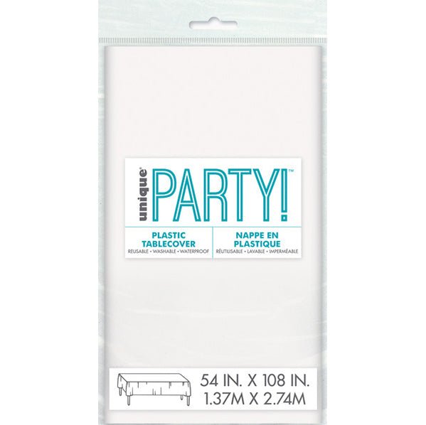 Bright White Rectangular Plastic Tablecloth 137cm x 274cm - The Party Marketplace
