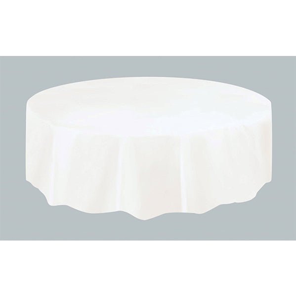 Bright White Round Plastic Tablecover 213cm - The Party Marketplace