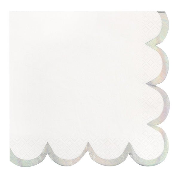 Bright White Scalloped Edge Luncheon Napkins With Iridescent Foil (Pack of 16) - The Party Marketplace