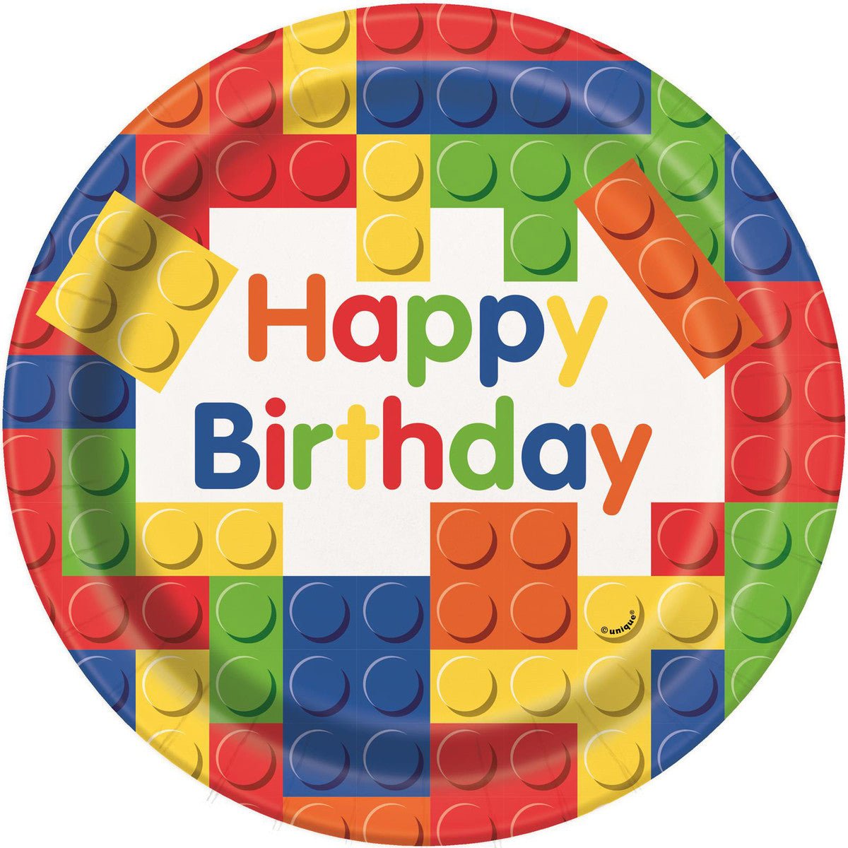 Building Blocks "Happy Birthday" Paper Plates 23cm (Pack of 8) - The Party Marketplace