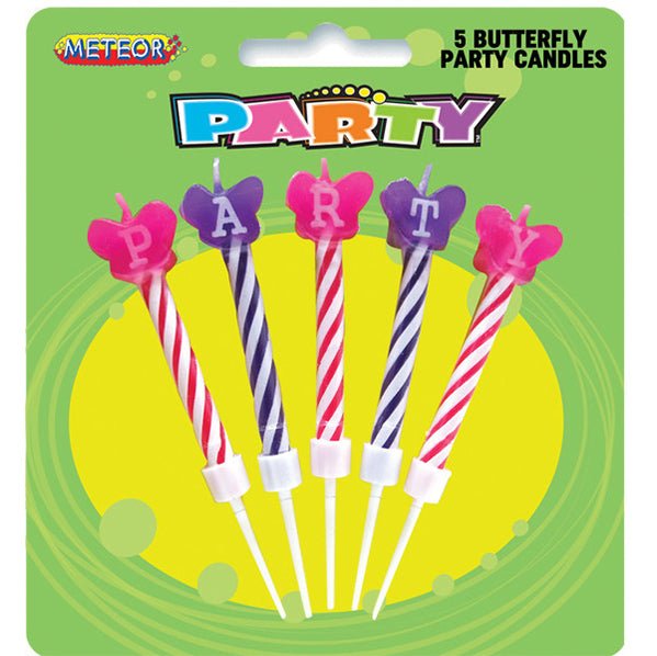 Butterfly "Party" Candles & Holders (Pack of 5) - The Party Marketplace