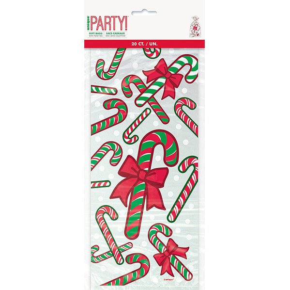 Candy Cane Cello Bags (Pack of 20) - The Party Marketplace