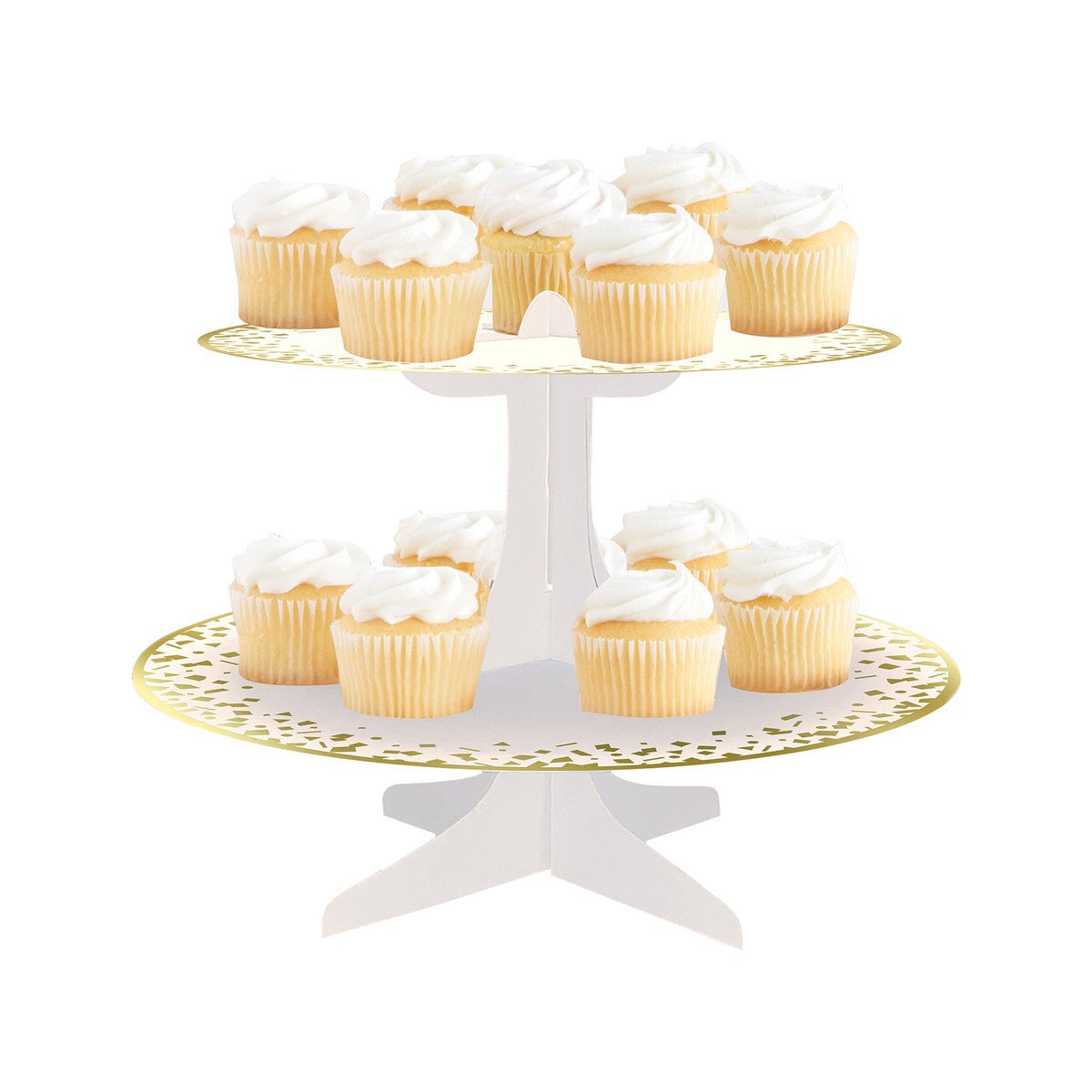 Cardboard Cupcake Stand - Gold Foil Stamped Confetti Celebrate (31.1cm) - The Party Marketplace