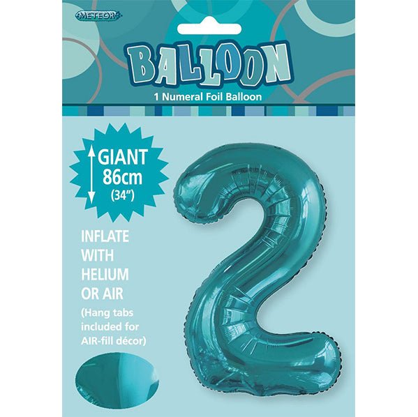 Caribbean Teal "2" Numeral Foil Balloon (86cm) - The Party Marketplace
