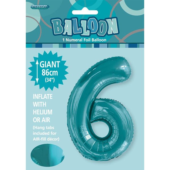 Caribbean Teal "6" Numeral Foil Balloon (86cm) - The Party Marketplace
