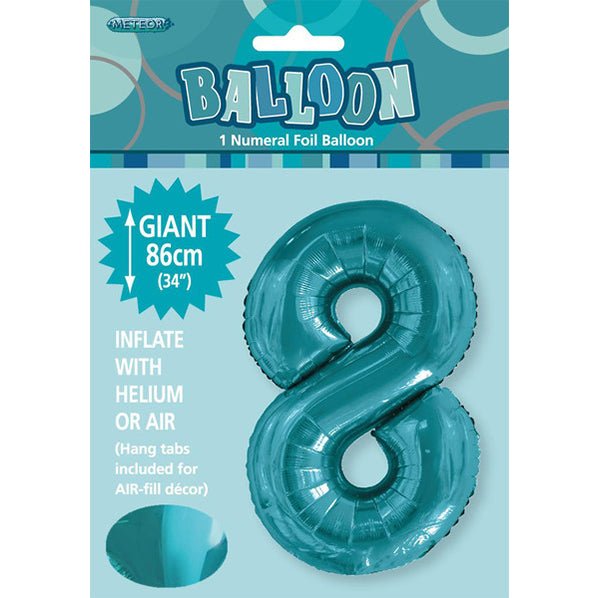 Caribbean Teal "8" Numeral Foil Balloon (86cm) - The Party Marketplace