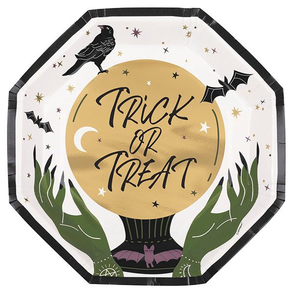 Celestial Halloween Foil Stamped Octagonal Shaped Paper Plates 23cm (Pack of 8) - The Party Marketplace
