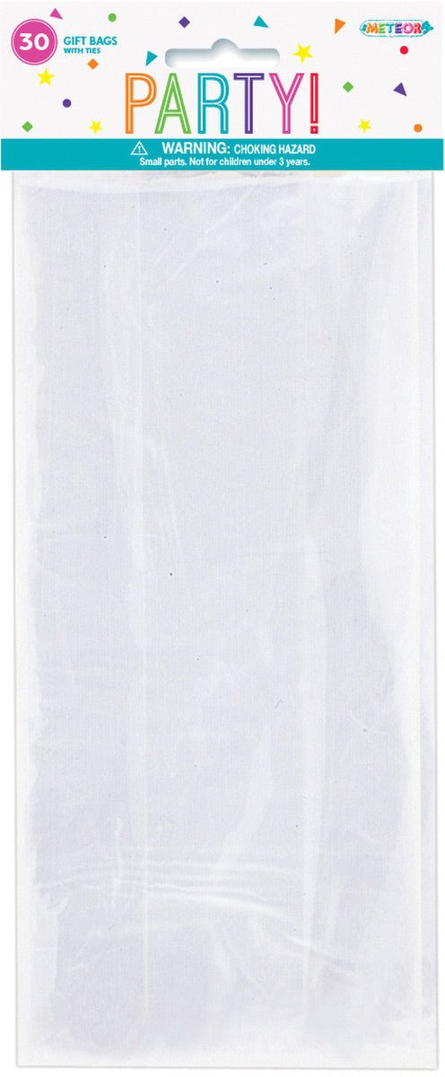 Cello Gift Bags With Ties Medium - Clear (Pack of 30) - The Party Marketplace