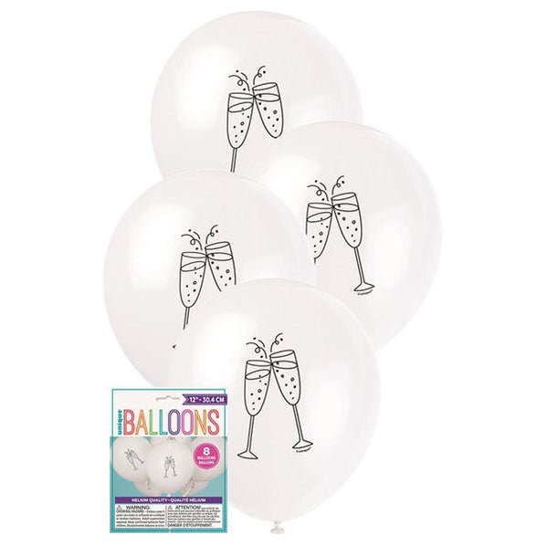 Champagne Glass White Balloons 30cm (Pack of 8) - The Party Marketplace