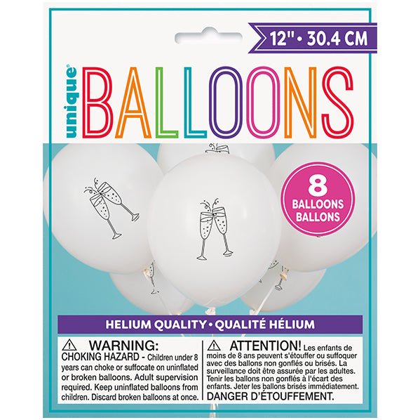 Champagne Glass White Balloons 30cm (Pack of 8) - The Party Marketplace