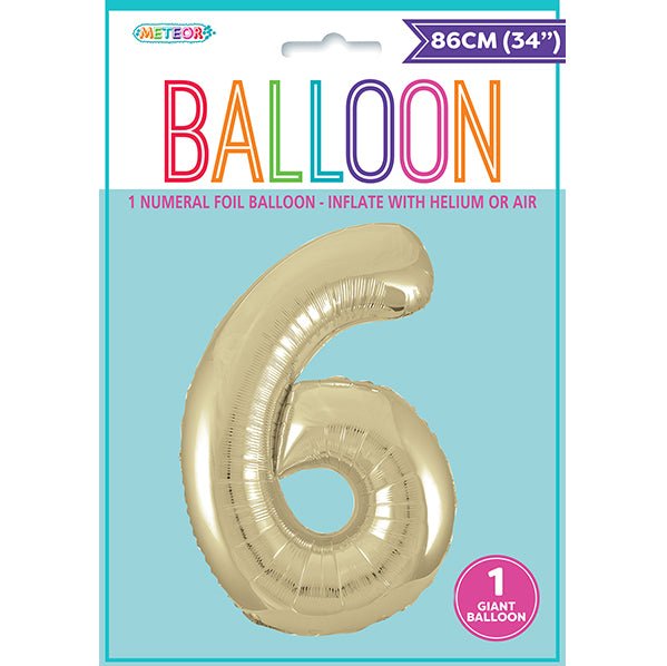 Champagne Gold "6" Numeral Foil Balloon (86cm) - The Party Marketplace