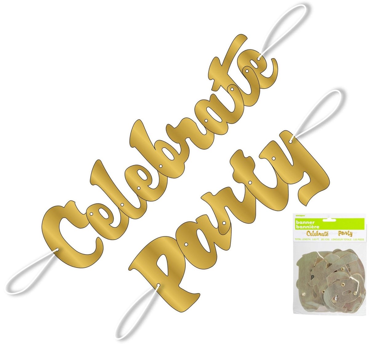 Champagne Gold Foil Script "Celebrate Party" Jointed Banner - 93cm - The Party Marketplace