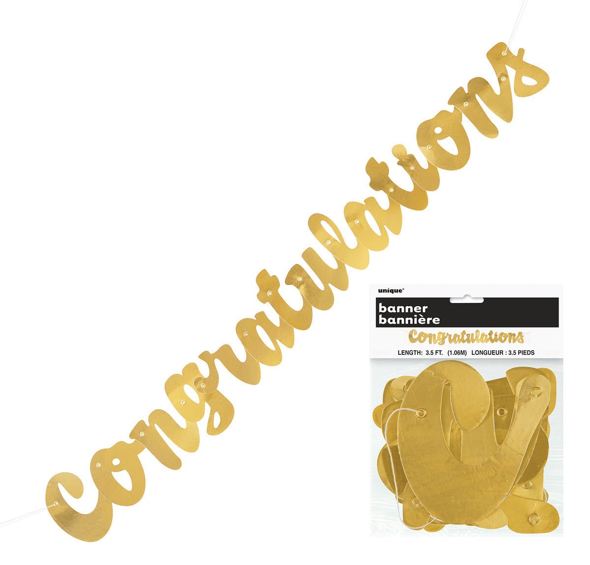 Champagne Gold Foil Script "Congratulations" Banner - 2.2m - The Party Marketplace