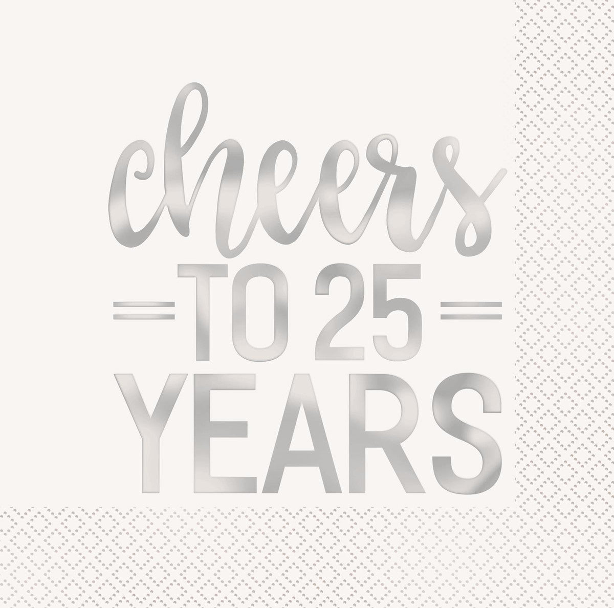 "Cheers To 25 Years" Silver Foil Stamped Luncheon Napkins (Pack of 16) - The Party Marketplace