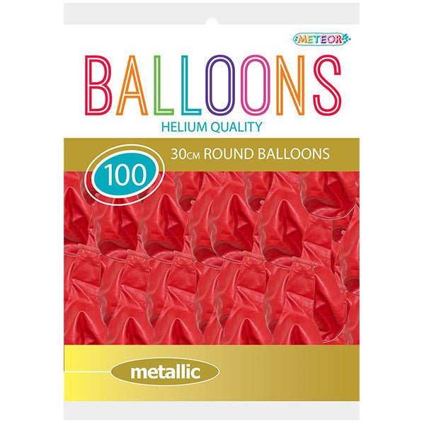 Cherry Red Metallic Balloons 30cm (Pack of 100) - The Party Marketplace