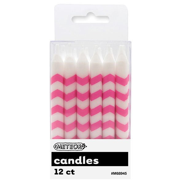 Chevron Candles - Hot Pink (Pack of 12) - The Party Marketplace