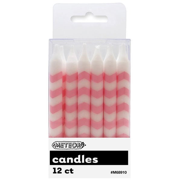 Chevron Candles - Lovely Pink (Pack of 12) - The Party Marketplace