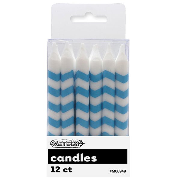 Chevron Candles - Powder Blue (Pack of 12) - The Party Marketplace