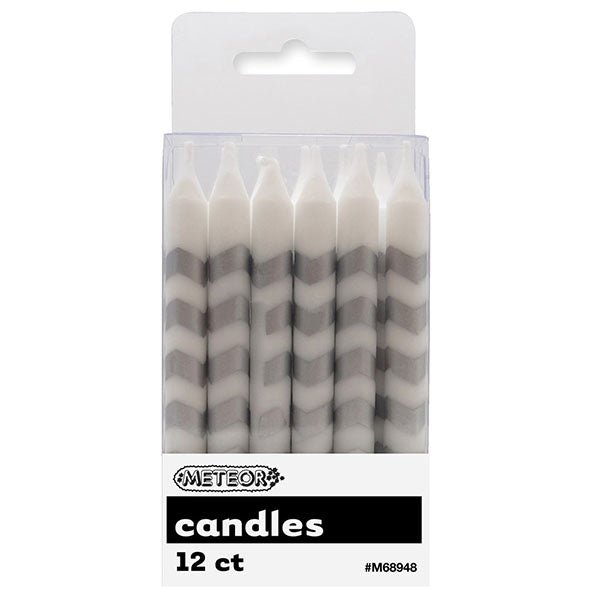 Chevron Candles - Silver (Pack of 12) - The Party Marketplace
