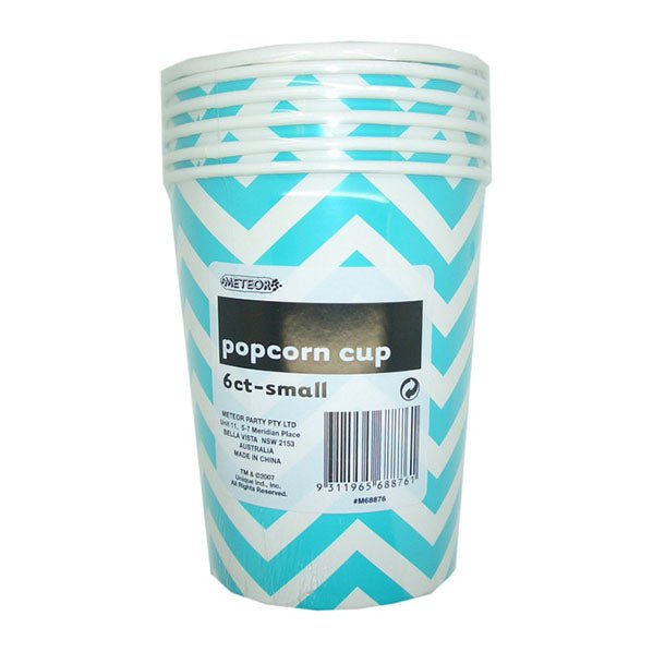 Chevron Caribbean Teal Paper Popcorn Cups - Small (Pack of 6) - The Party Marketplace