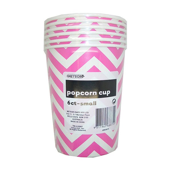 Chevron Hot Pink Paper Popcorn Cups - Small (Pack of 6) - The Party Marketplace