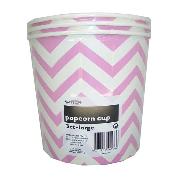 Chevron Lovely Pink Paper Popcorn Cups - Large (Pack of 3) - The Party Marketplace