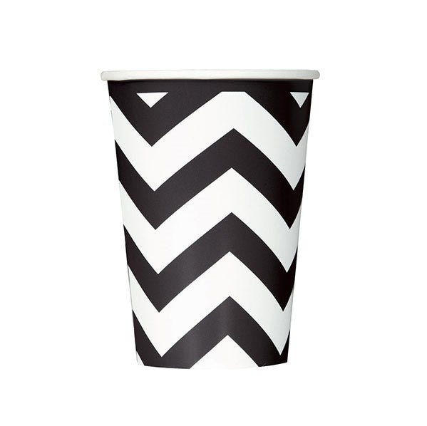 Chevron Midnight Black Paper Cups 335ml (Pack of 8) - The Party Marketplace