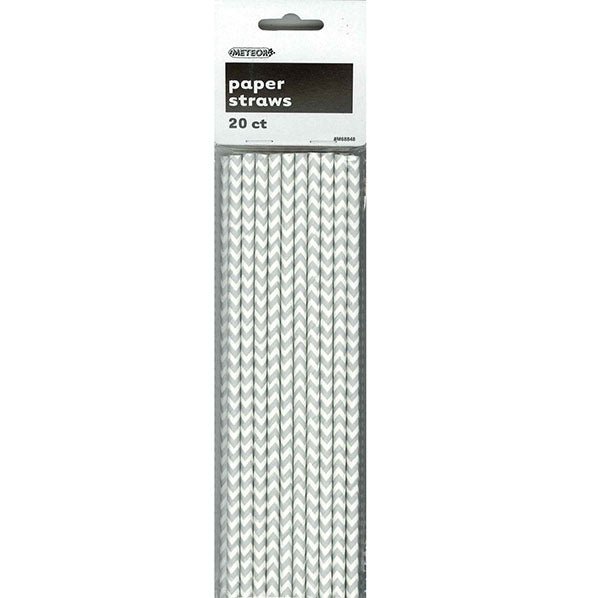 Chevron Paper Straws - Silver (Pack of 20) - The Party Marketplace