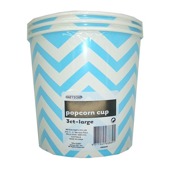 Chevron Powder Blue Paper Popcorn Cups - Large (Pack of 3) - The Party Marketplace