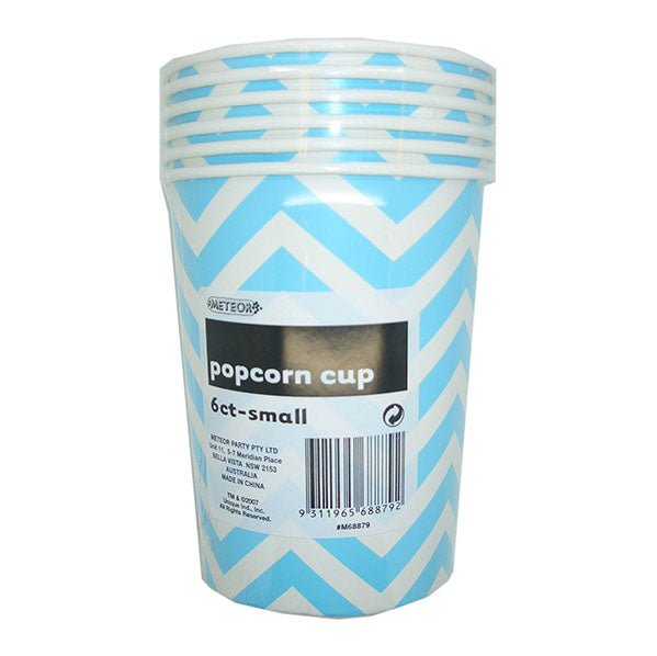 Chevron Powder Blue Paper Popcorn Cups - Small (Pack of 6) - The Party Marketplace