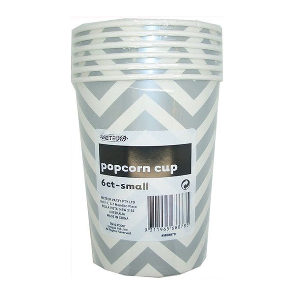 Chevron Silver Paper Popcorn Cups - Small (Pack of 6) - The Party Marketplace