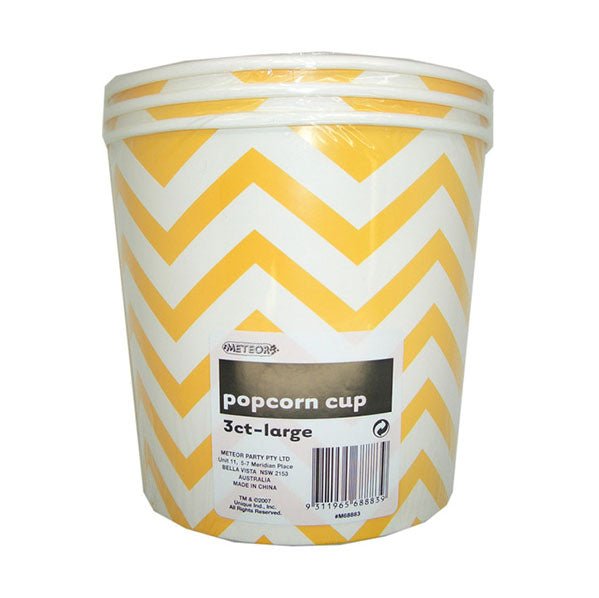 Chevron Sunflower Yellow Paper Popcorn Cups - Large (Pack of 3) - The Party Marketplace