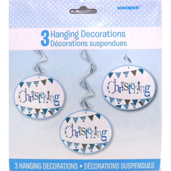 Christening Blue Hanging Swirl Decorations (Pack of 3) - The Party Marketplace